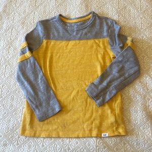 Boys Gap Kids grey and mustard yellow sweater shirt with stripes on long sleeves